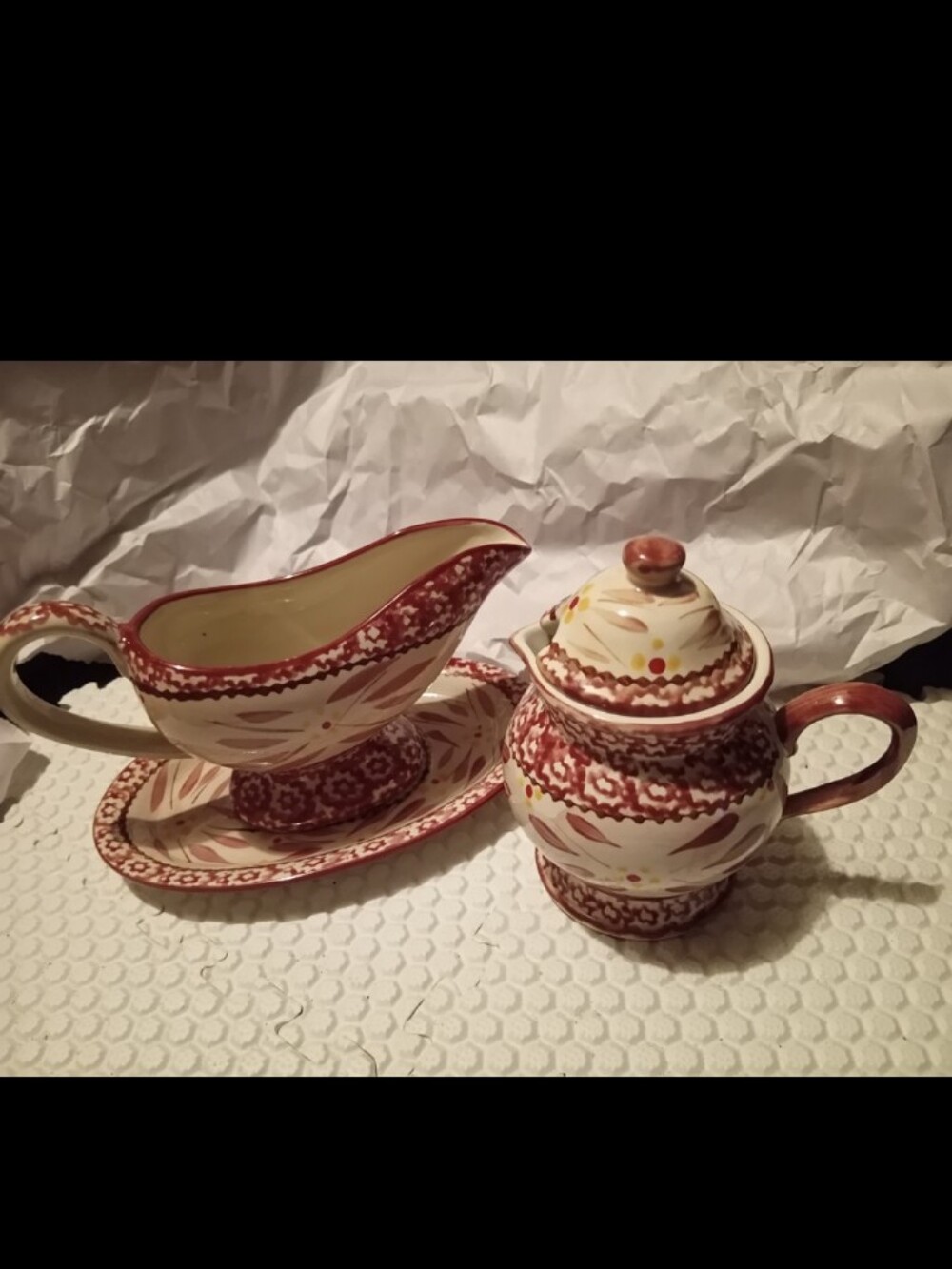 Temp-Tations Gravy Bowl Hand-Painted Ceramic Creamer and Sugar Set